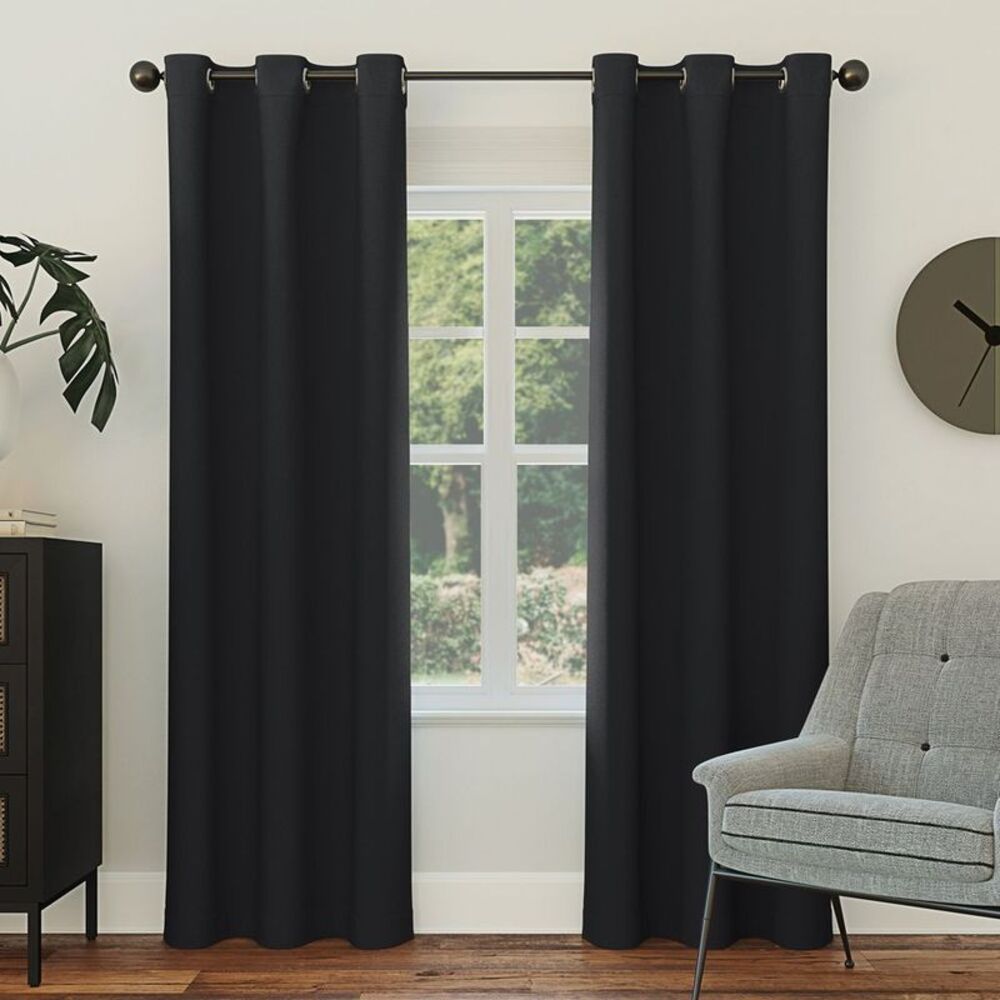 Sun Zero 2pc 40"x84" Kent Blackout Energy Saving Grommet Curtain Panels Black